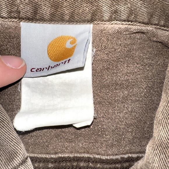 Vtg Carhartt Shirt Mens XL Choclate Brown Flap Pockets Heavy Canvas 90's Y2k - Picture 5 of 8